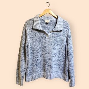 Vintage 90s Studio Works Blue White Knit Collared Button Sweater Women’s XL